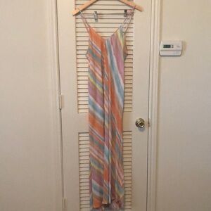 Mustard Seed Summer Stripe Sleeveless Dress Sz S V-Neck Asymmetric Beach Cover